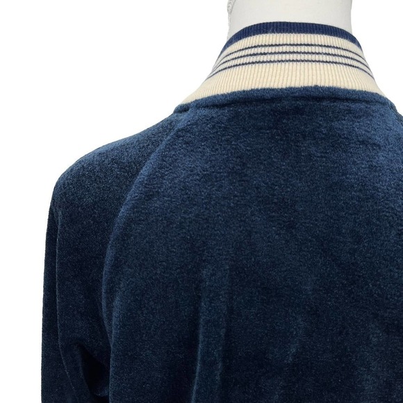 Vintage 70’s Track Jacket Terry Cloth Velour Full Zip Navy Stripe Large - Picture 7 of 9